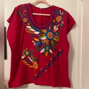 Red Embroidered Blouse, XL